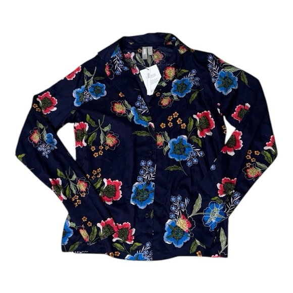 ASOS Floral Pajama Set Navy size 4 S NWT Long Sleeve Button Up Pants Spring PJ’s - Picture 2 of 7